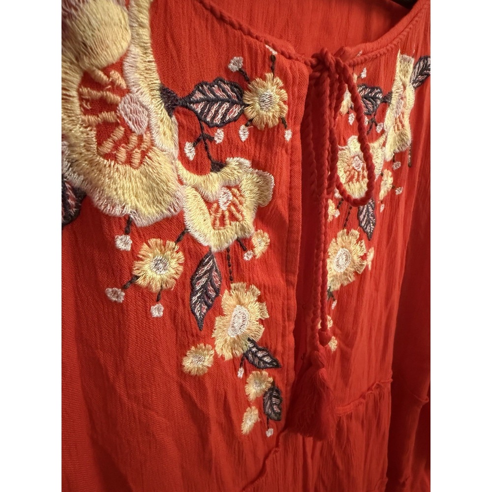 Free People Spell On You Poppy Red Floral Embroidered Peasant Dress Boho S $148 - Picture 6 of 8